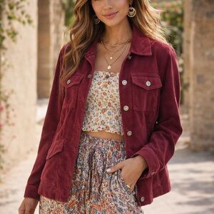 Christopher & Banks Burgundy Corduroy Jacket